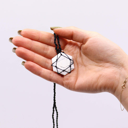Intertwined hexagonal gemstone pendant - White Howlite