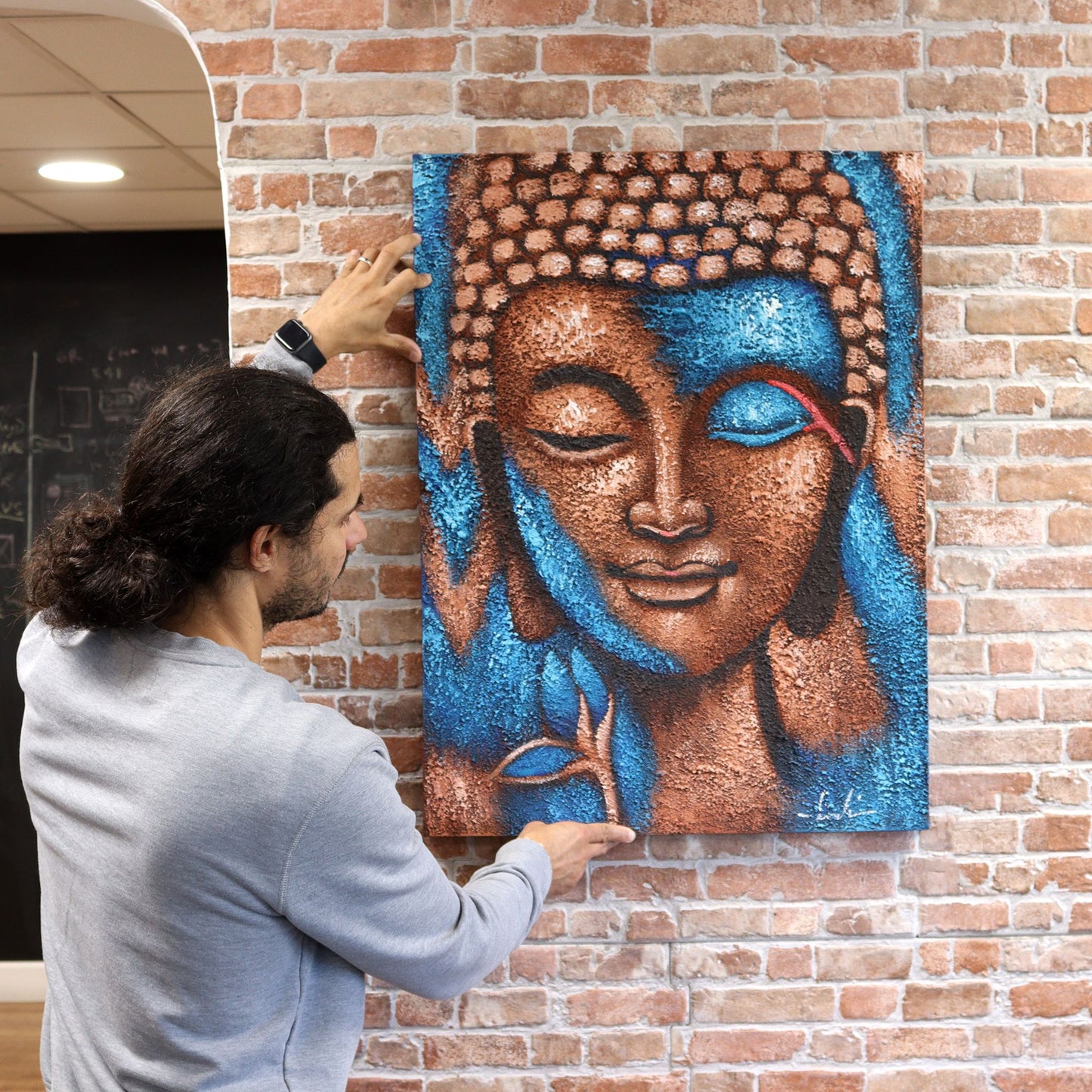Pintura de Buda - Flor de plata y oro rosa