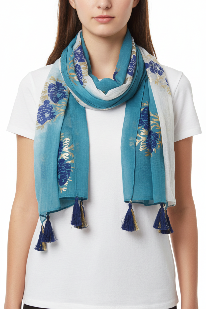 Bufanda Nomad Sari Aqua Fish – Azul Marino (180x50cm)