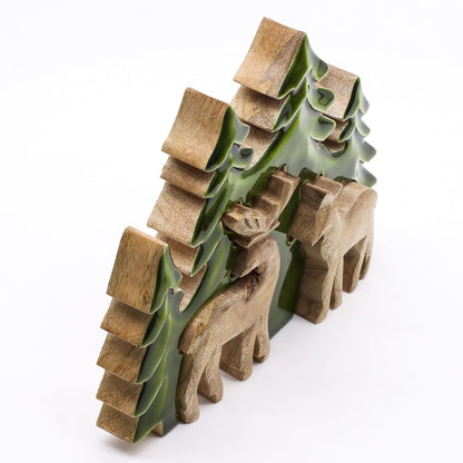 Perdido en el bosque - Dos ciervos en el bosque  Decoración de madera 3D - 18x23cm