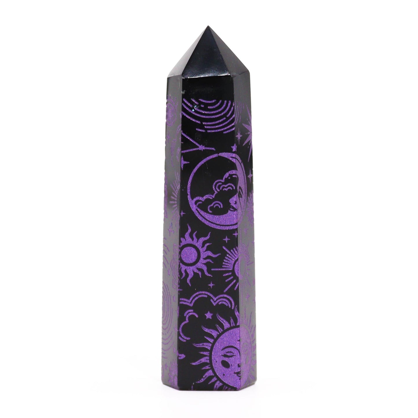 Puntas de Obsidiana Negra (aprox 60-70 gm 9cm) - Historia Mística - Morado Profundo - Torres de Obsidiana Negra