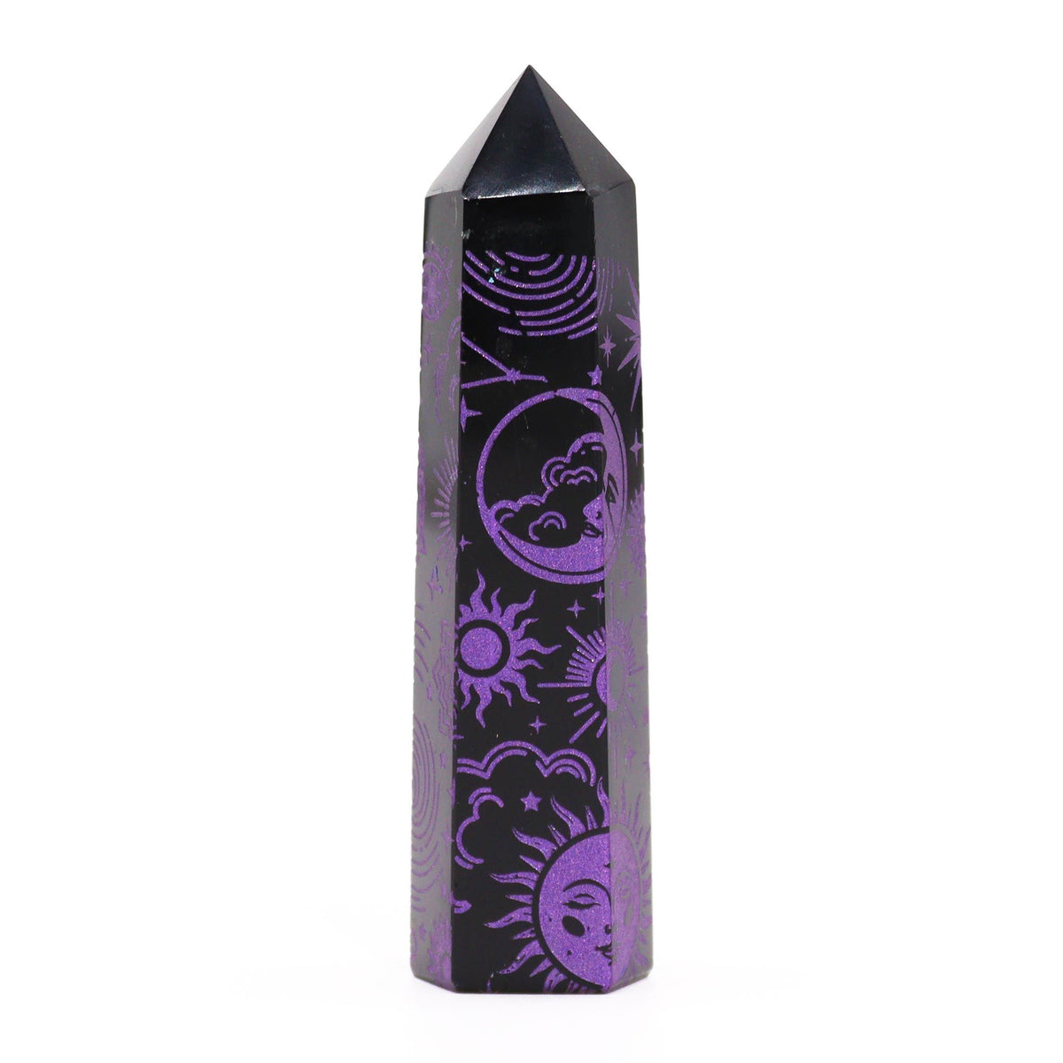 Puntas de Obsidiana Negra (aprox 60-70 gm 9cm) - Historia Mística - Morado Profundo - Torres de Obsidiana Negra