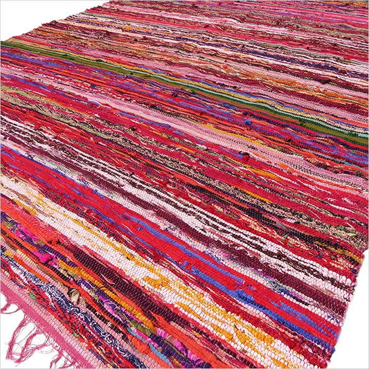 Alfombra de trapo de lujo de 150 x 90 cm - Rojo - Alfombras de trapo indias