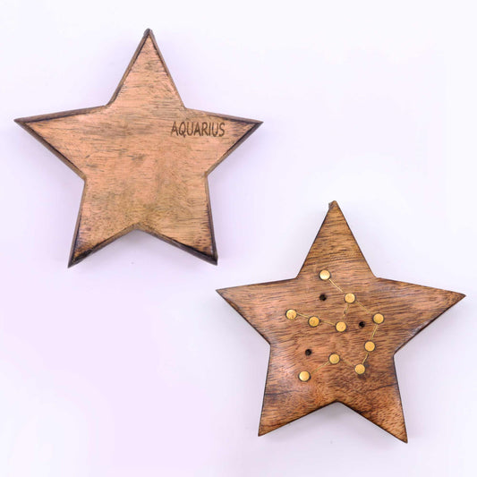 Quemador de incienso con signos del zodíaco de latón grabado - Estrella - Soporte de Incienso
