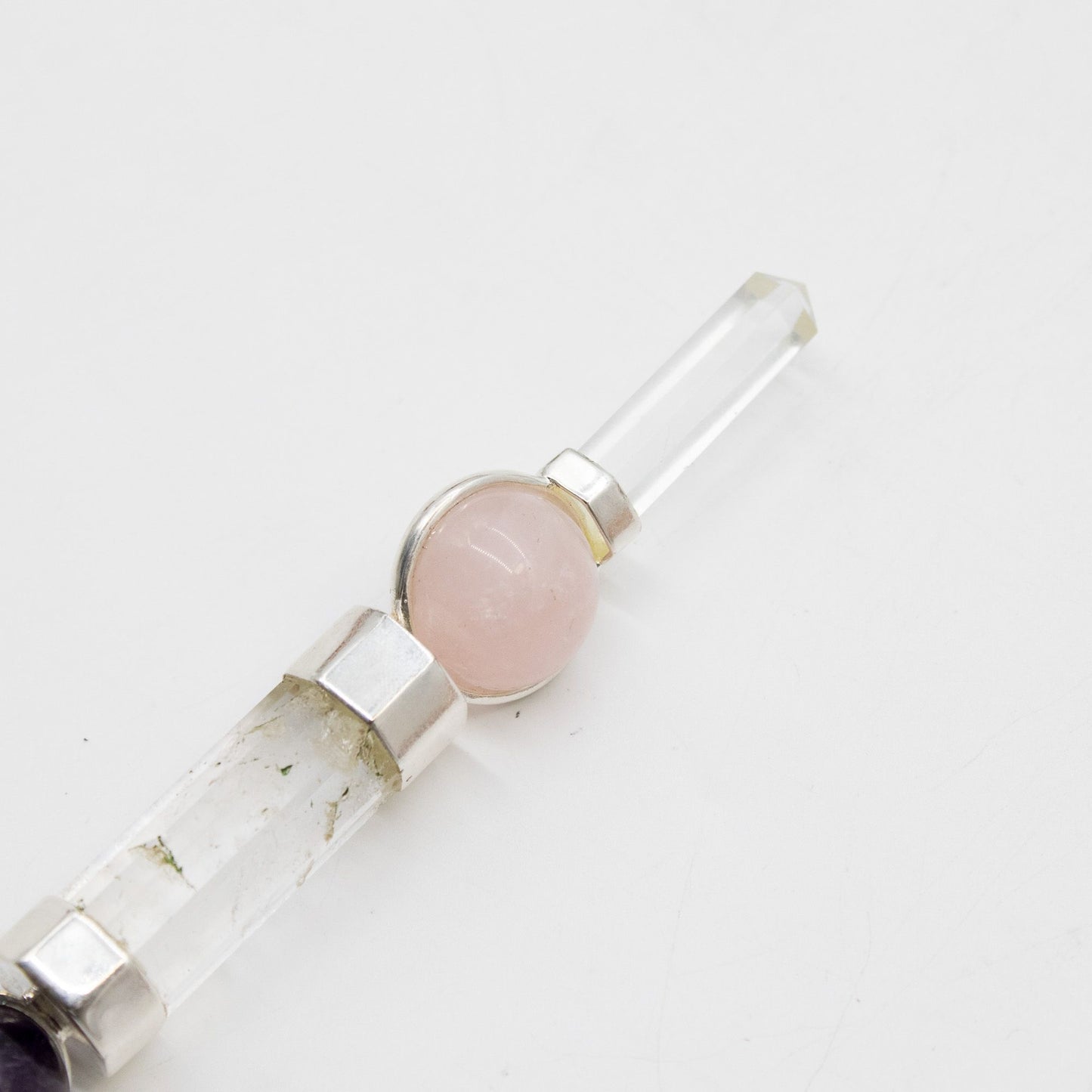 Varita Axis of Grace - Esferas de amatista y cuarzo rosa, tallo de cuarzo - 12 cm