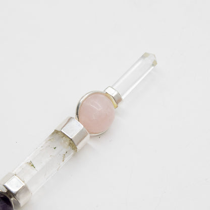 Varita Axis of Grace - Esferas de amatista y cuarzo rosa, tallo de cuarzo - 12 cm