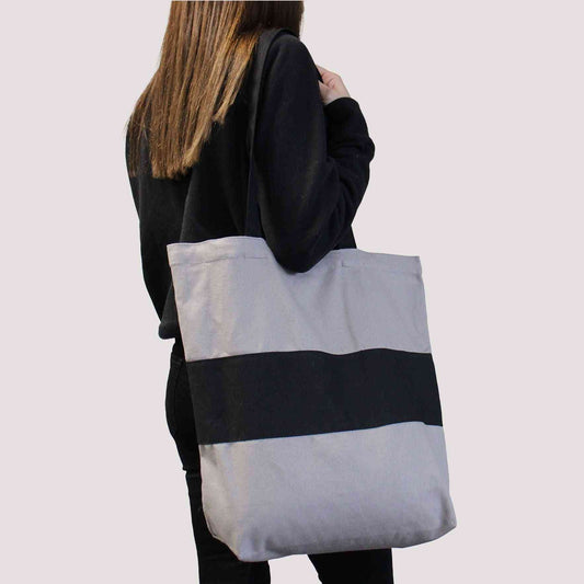 Bolsas de Algodón de Dos Tonos - 38x42x12cm - Natural y Azul - 280g