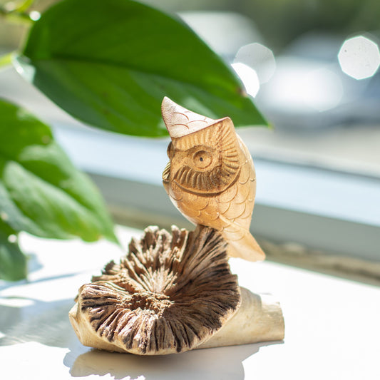 Hand-carved parasitic wood - Observing an owl