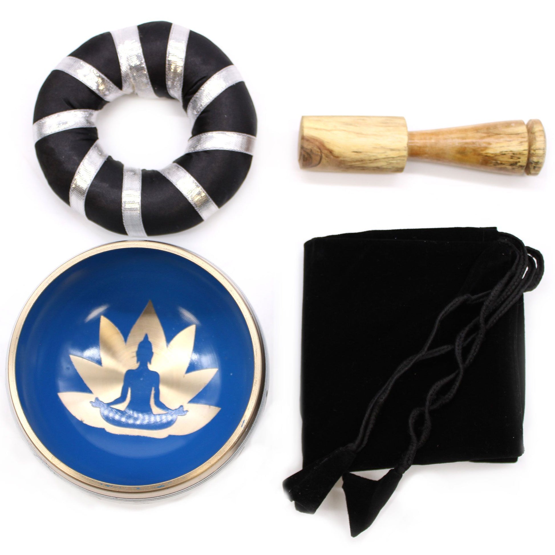 Juego de Cuenco Tibetano - Movimientos de Yoga - Blanco/Azul 10,7 cm - Artículos Tibetanos, artesanal