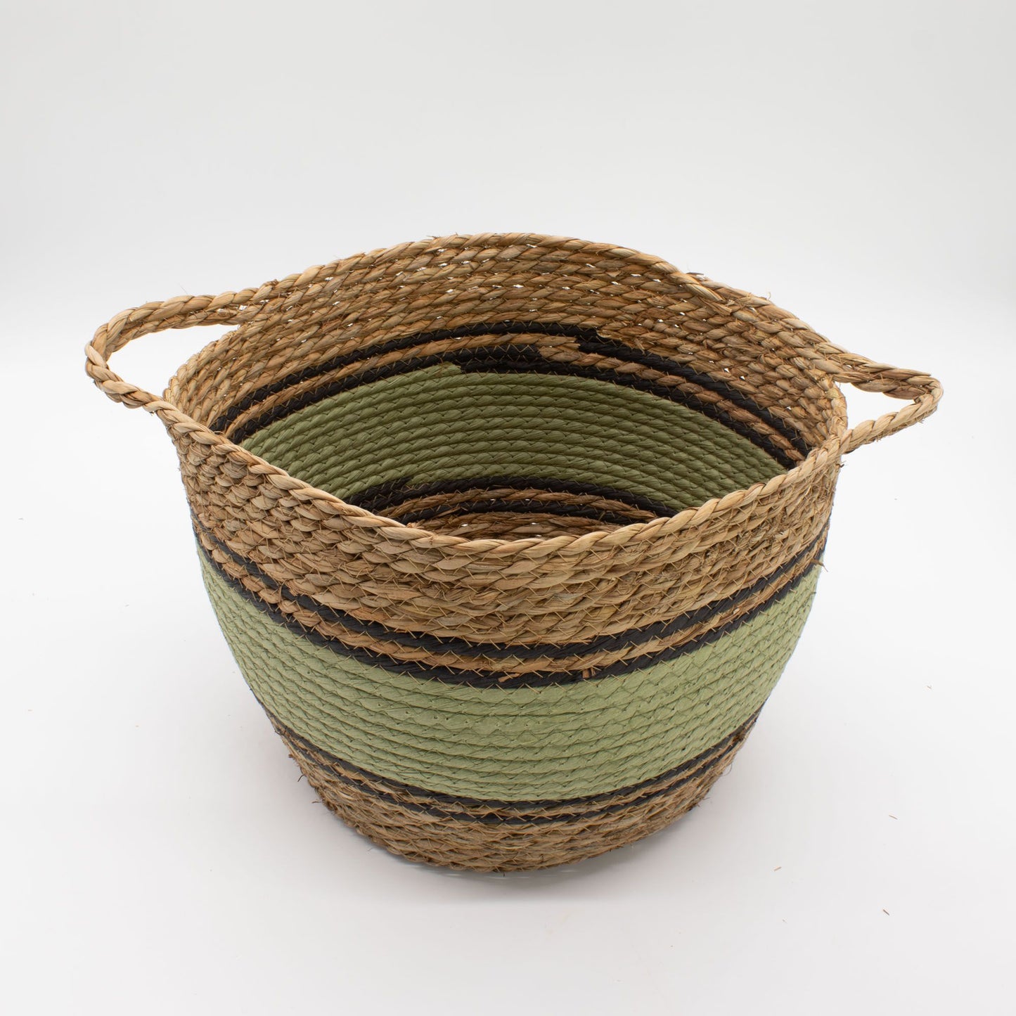Cestas grandes de algodón y pasto marino - natural, negro y verde - juego de 3