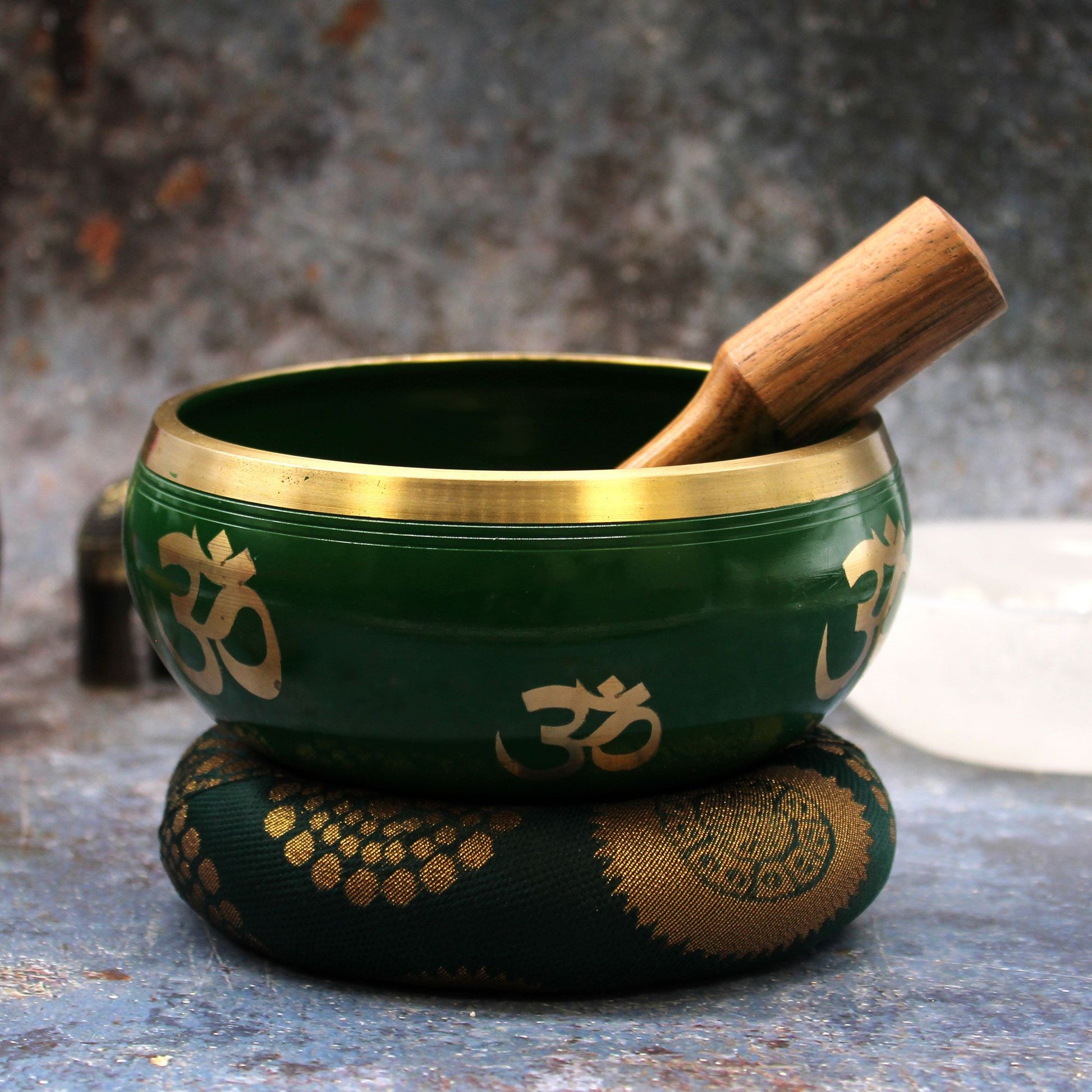 Juego de Cuenco Tibetano Lrg - Árbol de la vida - Verde 14cm - Artículos Tibetanos