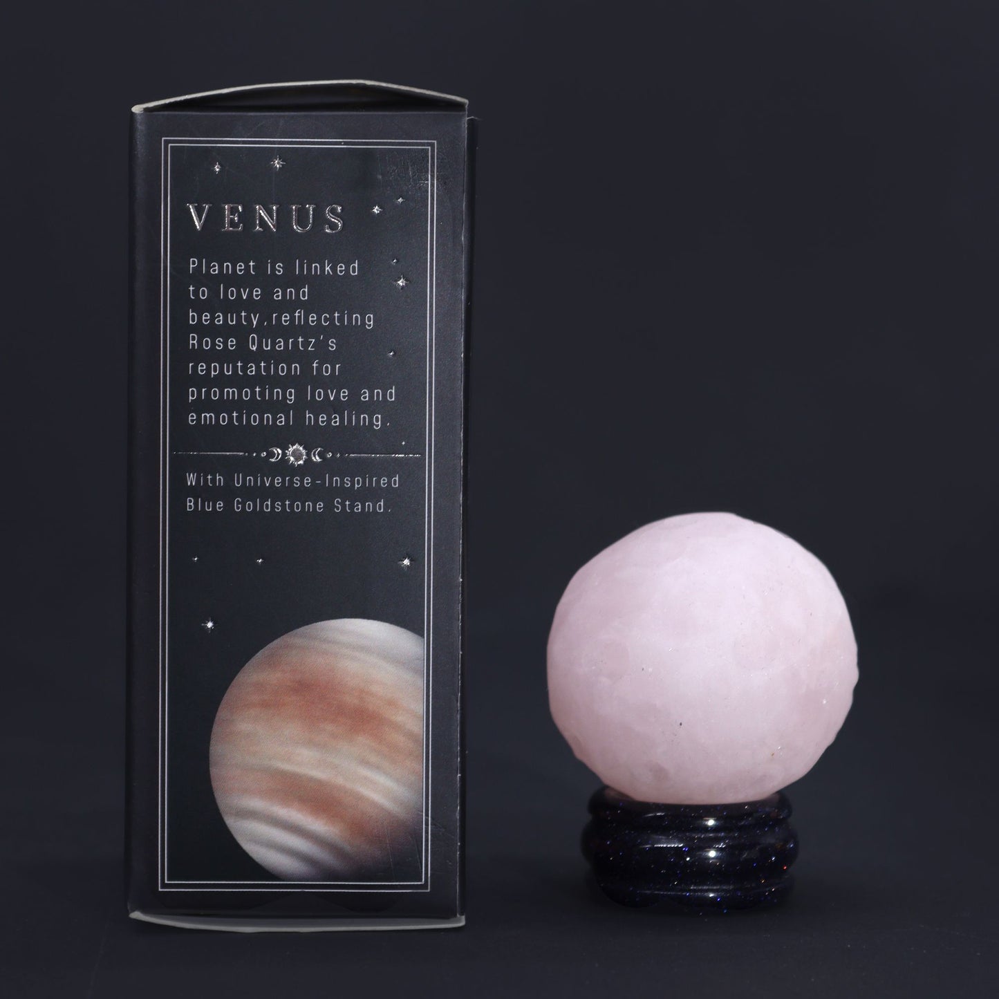 1x Planeta de Cuarzo Rosa con Soporte Solar (VÉNUS) - 40mm - Planetas de piedras preciosas con apoyo solar
