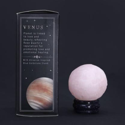 1x Planeta de Cuarzo Rosa con Soporte Solar (VÉNUS) - 40mm - Planetas de piedras preciosas con apoyo solar