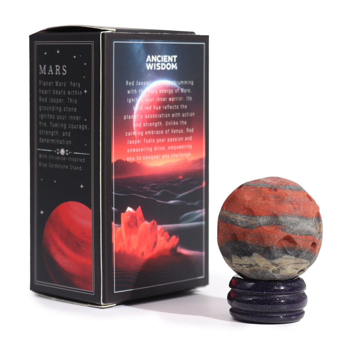 1x Planeta de Jaspe Rojo con Soporte Solar (MARTE) - 40mm - Planetas de piedras preciosas con apoyo solar