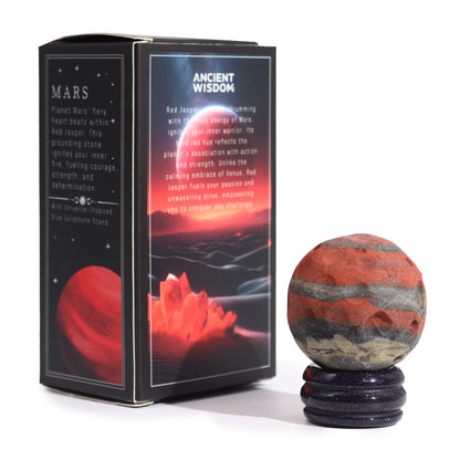 1x Planeta de Jaspe Rojo con Soporte Solar (MARTE) - 40mm - Planetas de piedras preciosas con apoyo solar