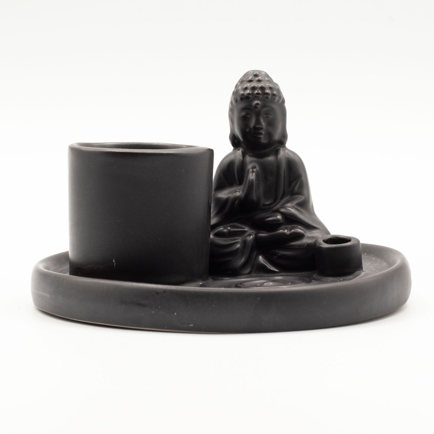 Plato de incienso de Buda multifuncional - cerámica negra mate - Placas de incienso de Buda