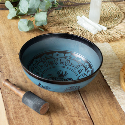 Gran cuenco tibetano de aluminio - diseño tibetano de doble Dorjy - azul (27 cm)