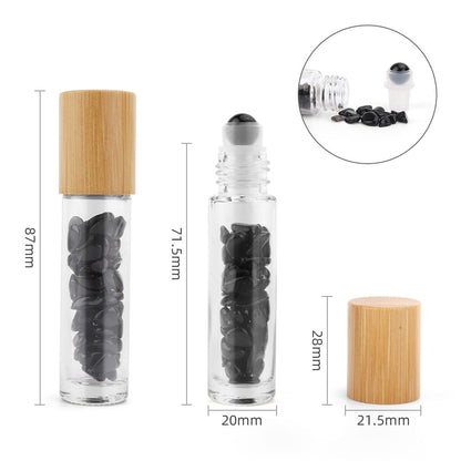 Botella de rodillo de aceite esencial de piedras preciosas - Turmalina negra - Tapa de madera - Botellas Roll-on con gemas 10
