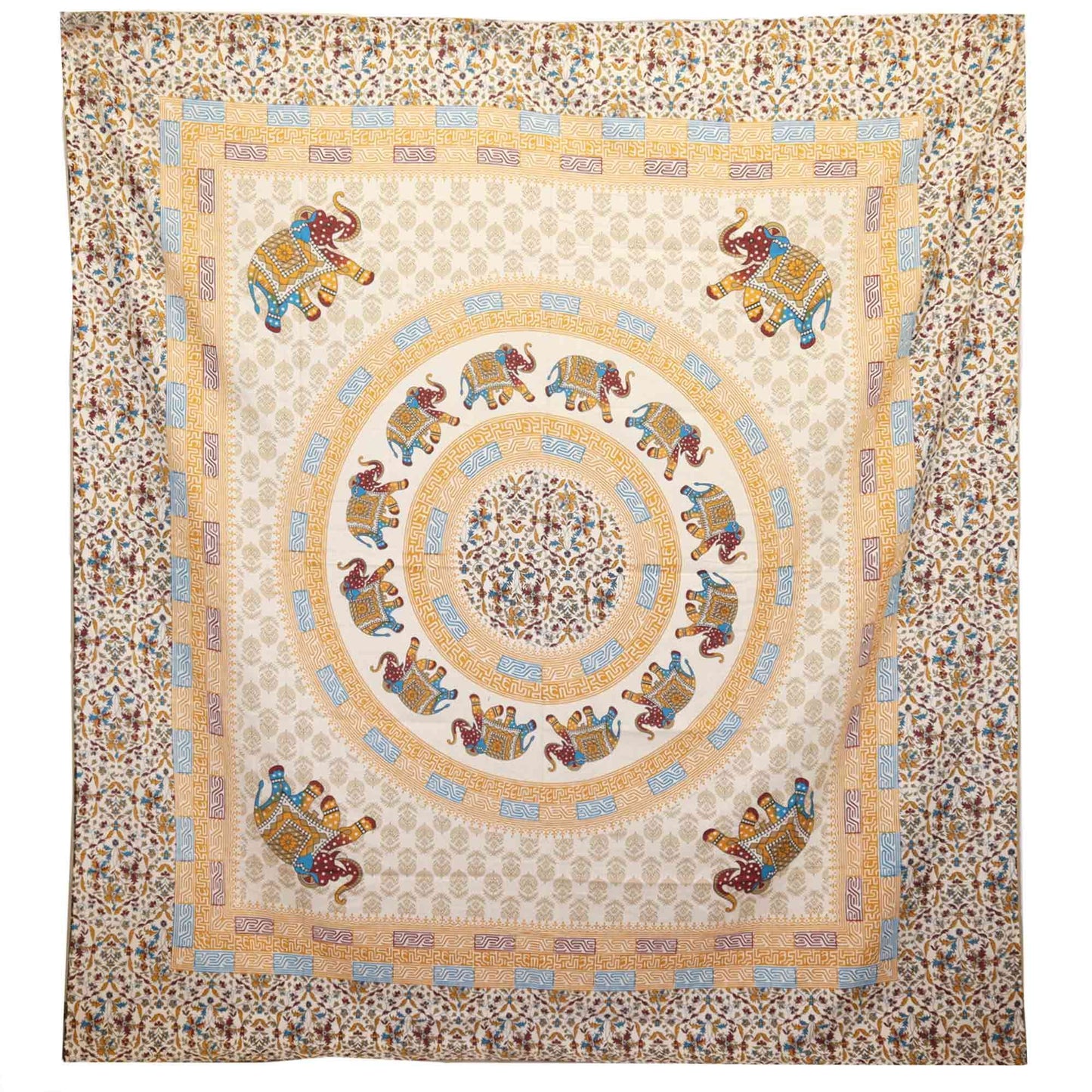 Tapiz / Colgante - Mandala Elefante - Marrón/Naranja sobre Crema