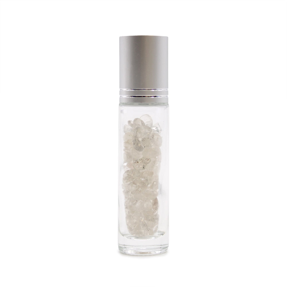 Botella de rodillo de aceite esencial de piedras preciosas - Cuarzo de roca - Tapa plateada - Botellas Roll-on con gemas 10ml