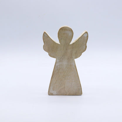 Ángel de madera de mango - lavado blanco