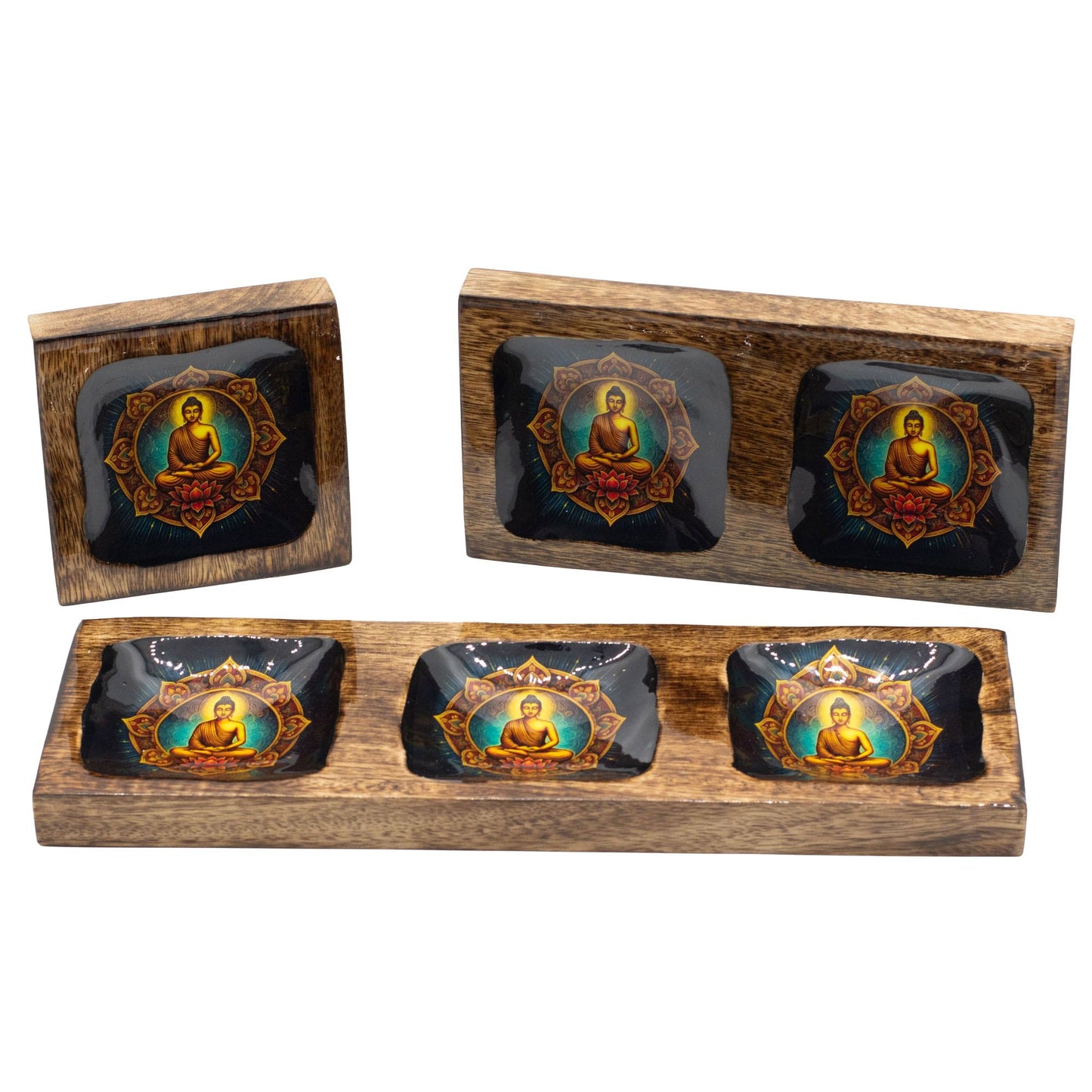 Grande Conjunto de bandejas esmaltadas de mango - Buda