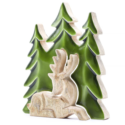 Perdido en el bosque - Ciervo en el bosque 3D Decoración de madera - 23x20cm