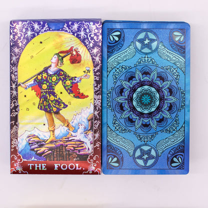 Conjunto de cartas de Tarot con foil azul - Mandala - con folleto - Cartas del Tarot y paños de lectura