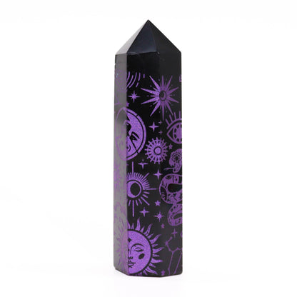 Puntas de Obsidiana Negra (aprox 60-70 gm 9cm) - Historia Mística - Morado Profundo - Torres de Obsidiana Negra