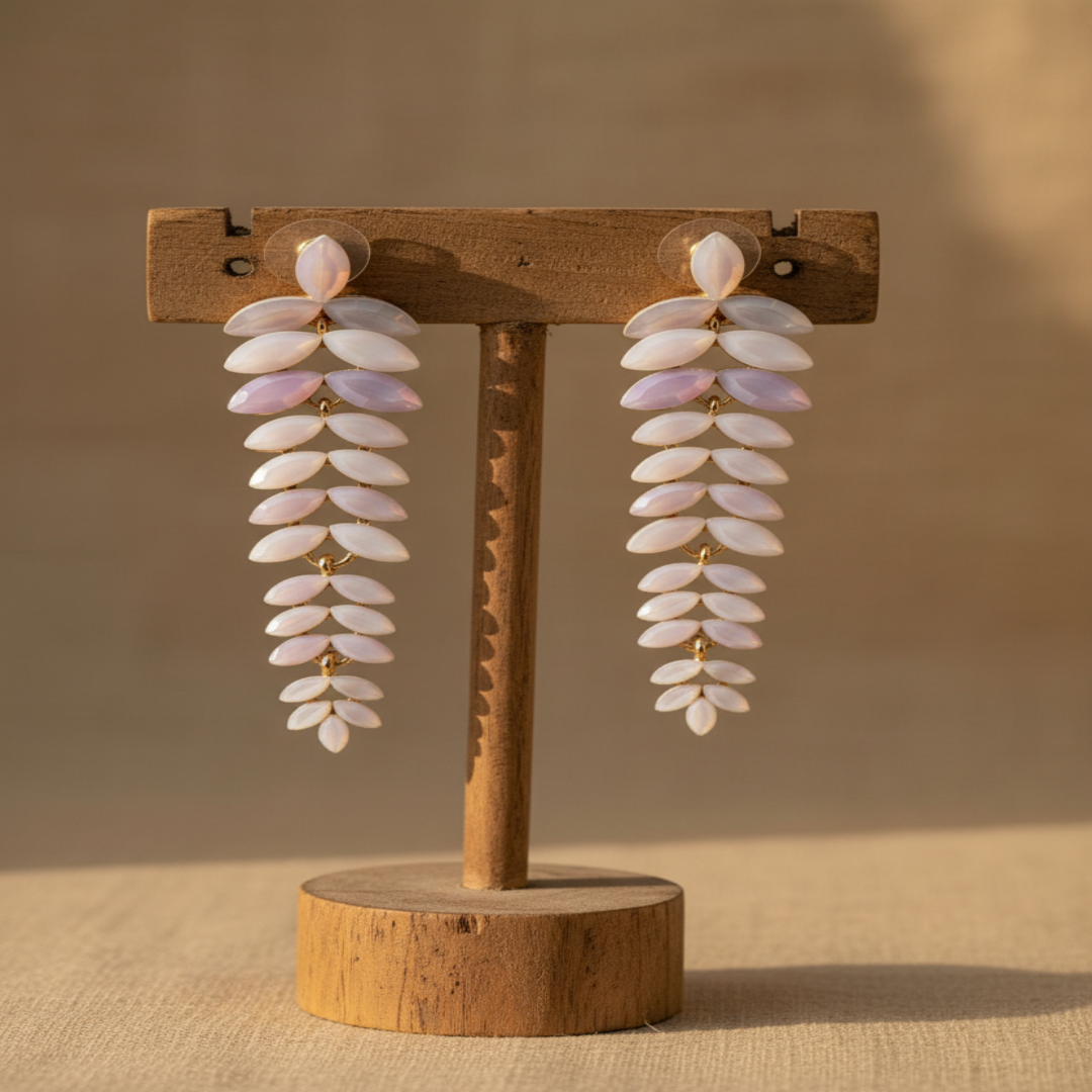 Pendientes de Cristal Vintage - Largo - Perla