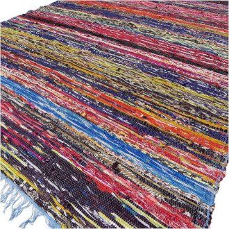 Alfombra de trapo de lujo de 153 x 90 cm - Azul - Alfombras de trapo indias