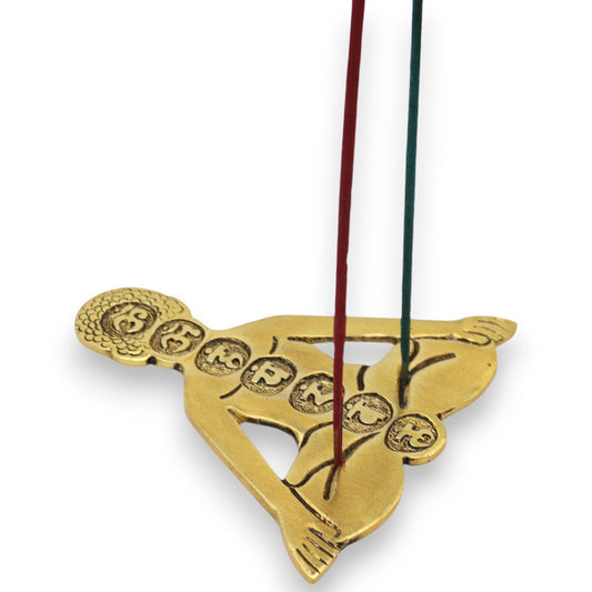 Porta Incienso Yoga Siete Chakras Aluminio Dorado 12x12cm - Portainciensos de aluminio hechos a mano