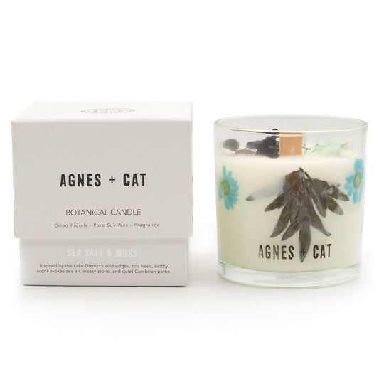 Agnes + Cat Vela de Cera de Soja Botánica - Sal marina y musgo - Agnes + Cat Velas botánicas de cera de soja, Cruelty Free