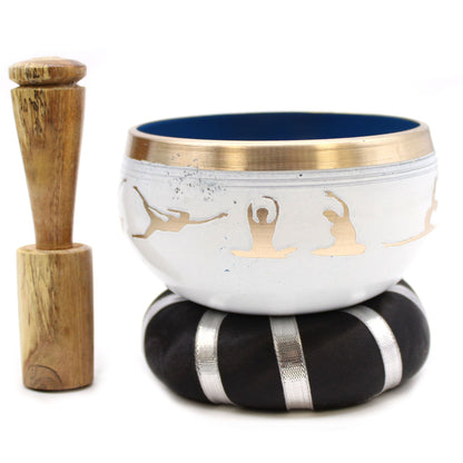 Juego de Cuenco Tibetano - Movimientos de Yoga - Blanco/Azul 10,7 cm - Artículos Tibetanos, artesanal