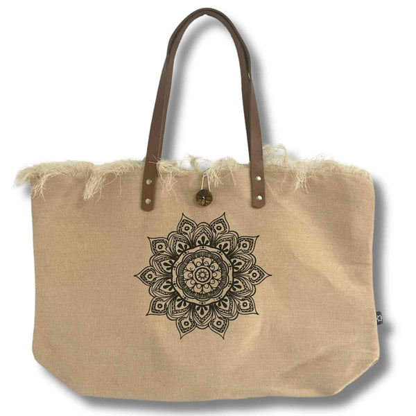 Bolso Natural Asa de Piel - Flor de la Vida