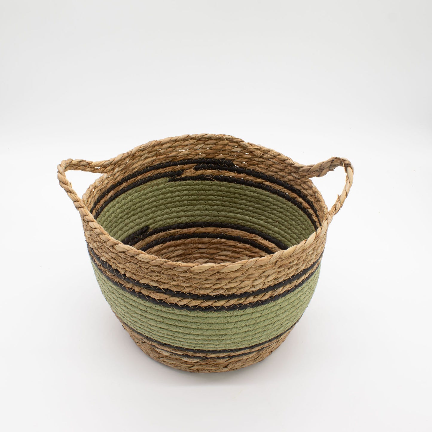 Cestas grandes de algodón y pasto marino - natural, negro y verde - juego de 3