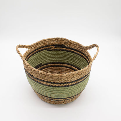 Cestas grandes de algodón y pasto marino - natural, negro y verde - juego de 3