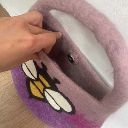 Bolso de abejas de fieltro al agua - Un asa con imán - Tonos lavanda