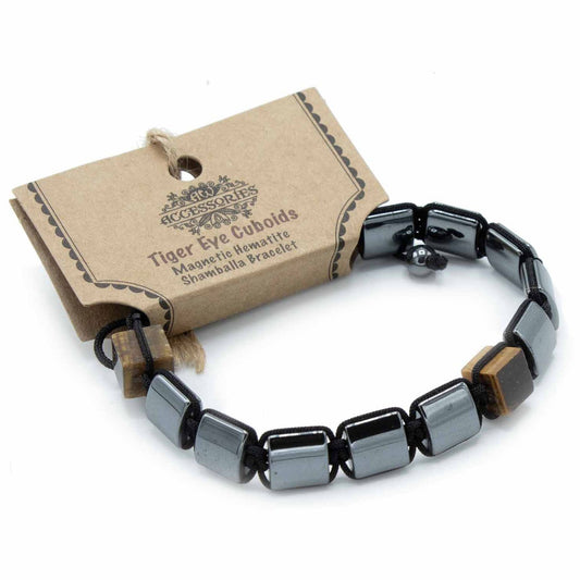 Bracelet Magnétique Shamballa en Hématite - Cuboïdes Œil de Tigre