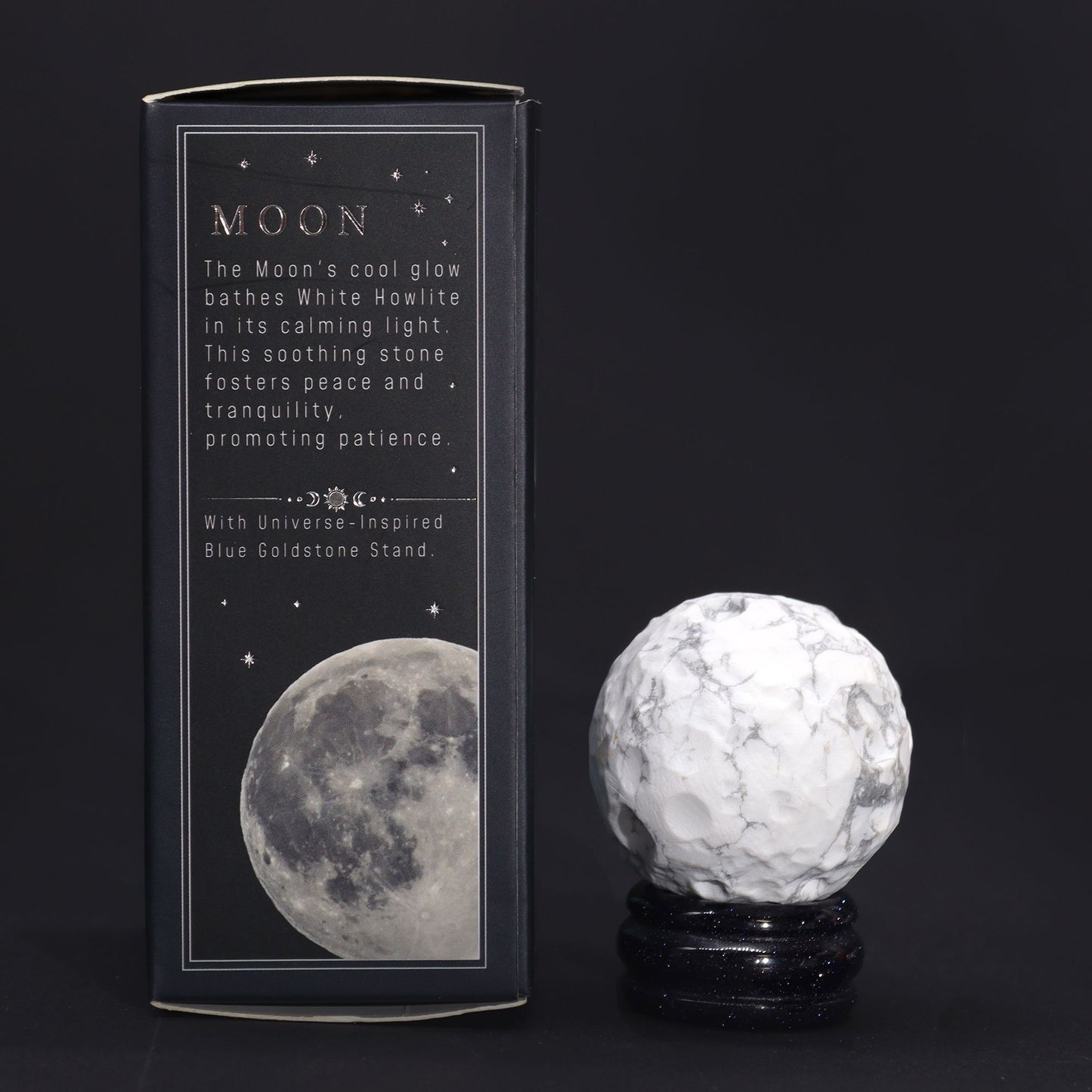 1x Planeta Howlite Blanco con Soporte Solar (LUA) - 40mm - Planetas de piedras preciosas con apoyo solar