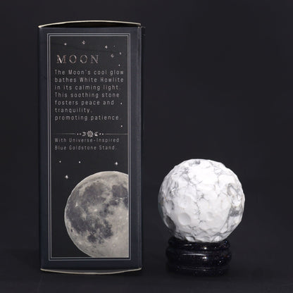 1x Planeta Howlite Blanco con Soporte Solar (LUA) - 40mm - Planetas de piedras preciosas con apoyo solar