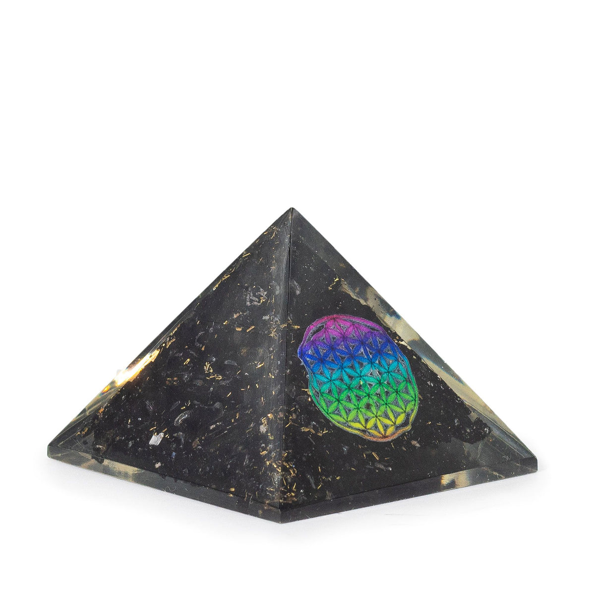 Piramides de orgonita pequeñas 5.5x4.5cm - Flor de la Vida - trozos de tormalina negra - Objetos y pirámides de orgonita