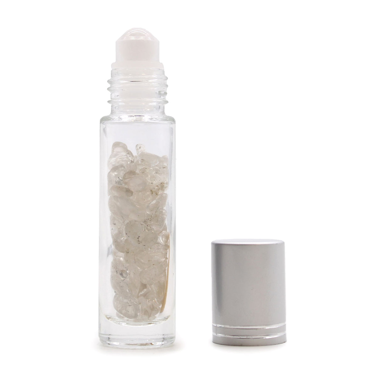Botella de rodillo de aceite esencial de piedras preciosas - Cuarzo de roca - Tapa plateada - Botellas Roll-on con gemas 10ml