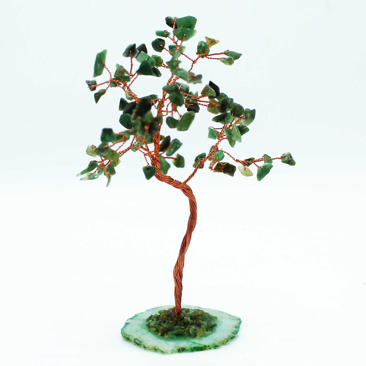 Árbol de piedras preciosas grande: Aventurina verde sobre base de ágata verde (100 piedras) - Gemstone Wishing Trees