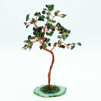 Árbol de piedras preciosas grande: Aventurina verde sobre base de ágata verde (100 piedras) - Gemstone Wishing Trees