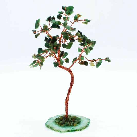 Árbol de piedras preciosas grande: Aventurina verde sobre base de ágata verde (100 piedras) - Gemstone Wishing Trees