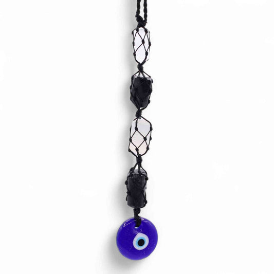 Colgante de piedra - Turmalina negra y selenita pulidas - Ojo turco - Artisan Product Ethically Sourced Handmade | El Bazar d