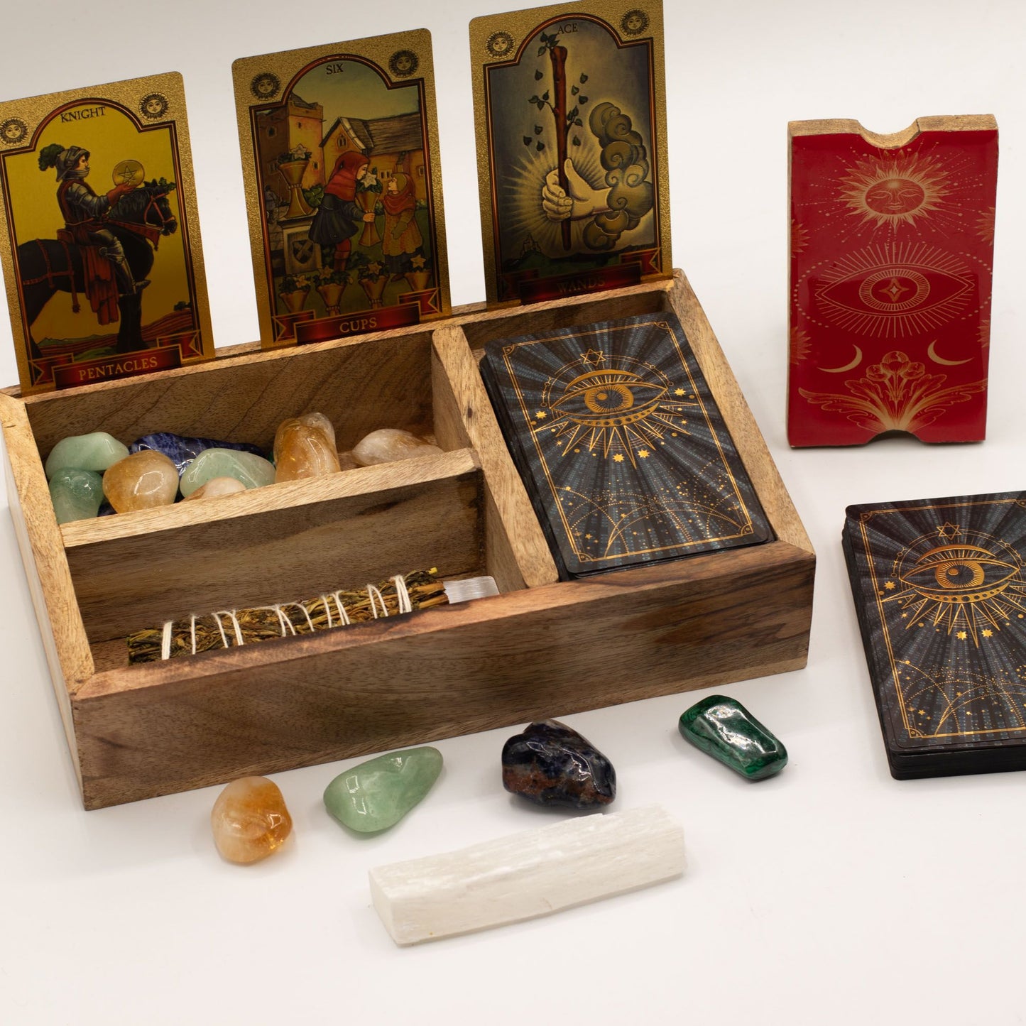 Caja de Tarot de Tres Secciones con Soporte para Cartas