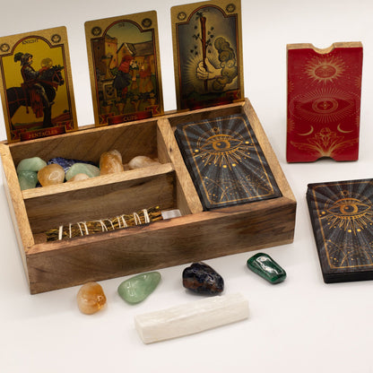 Caja de Tarot de Tres Secciones con Soporte para Cartas