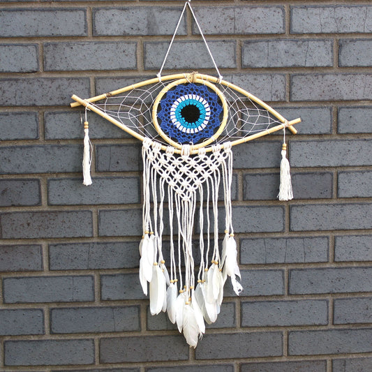 Atrapasueños - Med Macramé Evil Eye Azul / Blanco / Negro - Atrapasueños, artesanal